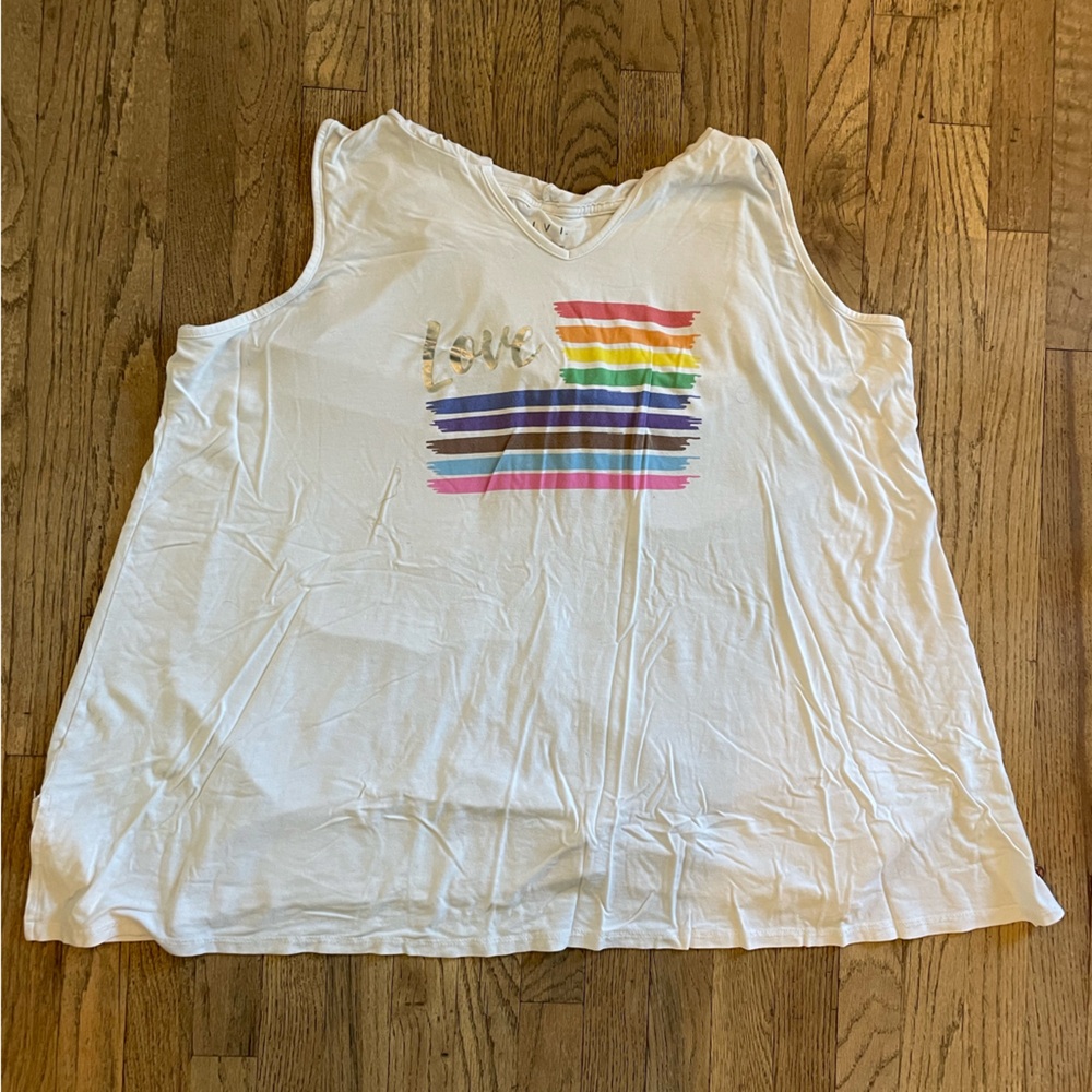 Livi White Sleeveless Top with Rainbow Stripes